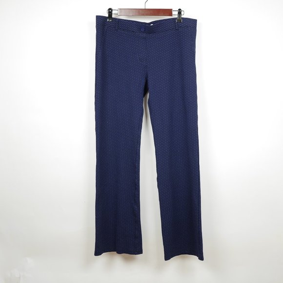 BETABRAND Women's XL Black & blue heart print flared leg stretch trouser pants - Picture 1 of 10